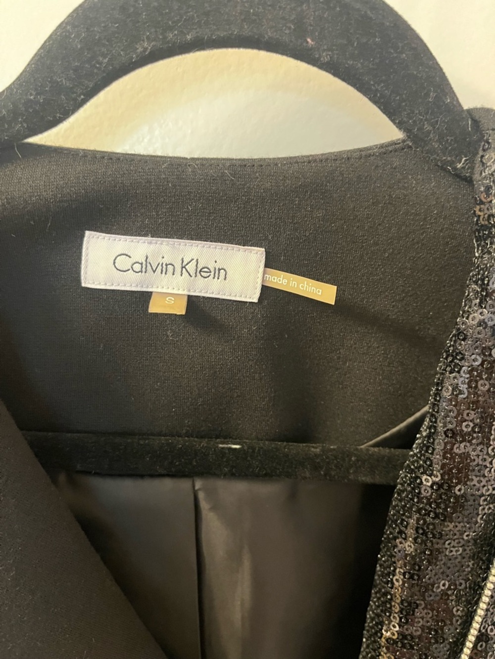 Calvin Klein Black Sequin Moto-Style Blazer Jacket PTP 19/L 21 - Picture 3 of 8